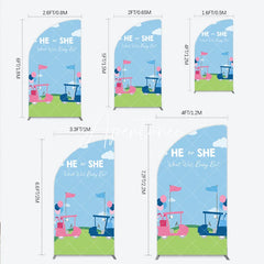 Aperturee - Aperturee Pink and Blue Golf Cart Gender Reveal Half Moon Arch Backdrop He or She Baby Shower Party Decor