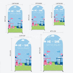 Aperturee - Aperturee Pink and Blue Golf Theme He or She Round Top Arch Backdrop Gender Reveal Baby Shower Party Decor