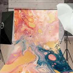Aperturee - Aperturee Pink and Blue Liquid Marble Backdrop Abstract Fluid Art Gold Glitter Photography Background