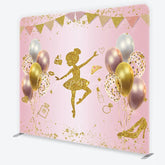 Aperturee - Aperturee Pink and Gold Glitter Ballerina Square Double-Sided Backdrop Elegant Girl’s Birthday Party Decor