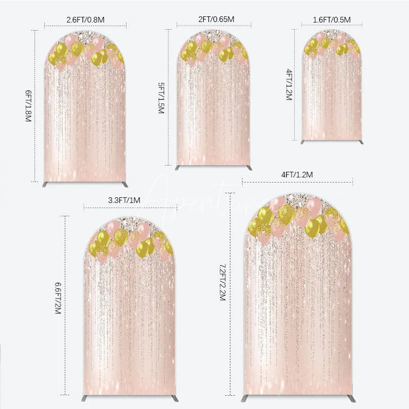 Aperturee - Aperturee Pink and Gold Glitter Balloons Diamond Sparkle Round Top Arch Backdrop Elegant Rose Gold Celebration Decor