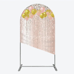Aperturee - Aperturee Pink and Gold Glitter Balloons Diamond Sparkle Round Top Arch Backdrop Elegant Rose Gold Celebration Decor