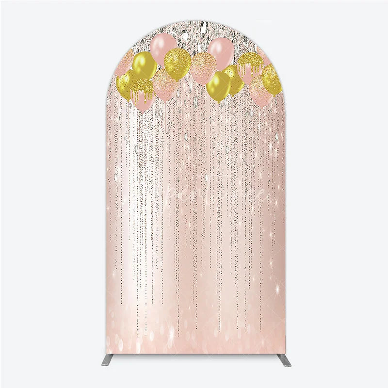 Aperturee - Aperturee Pink and Gold Glitter Balloons Diamond Sparkle Round Top Arch Backdrop Elegant Rose Gold Celebration Decor