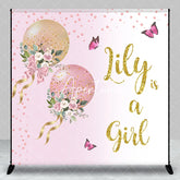 Aperturee - Aperturee Pink and Gold Glitter Balloons Floral Custom Backdrop Personalized Baby Girl Shower Party Decor.