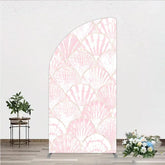 Aperturee - Aperturee Pink and Gold Scallop Shell Half Moon Arch Backdrop Elegant Mermaid Party Decor for Baby Shower