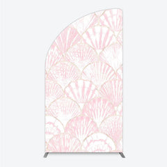 Aperturee - Aperturee Pink and Gold Scallop Shell Half Moon Arch Backdrop Elegant Mermaid Party Decor for Baby Shower