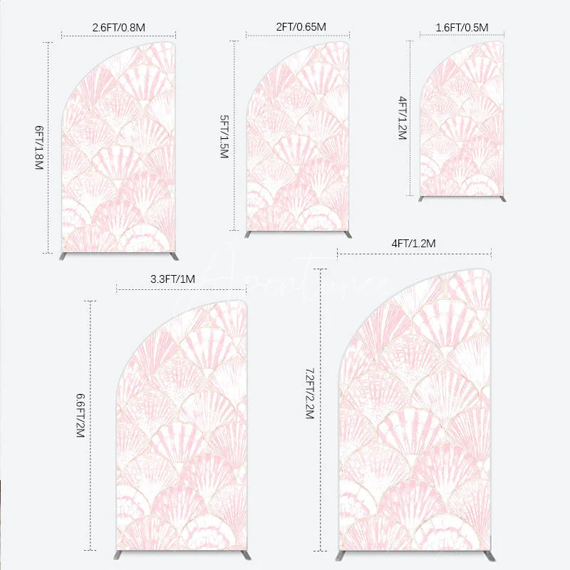 Aperturee - Aperturee Pink and Gold Scallop Shell Half Moon Arch Backdrop Elegant Mermaid Party Decor for Baby Shower