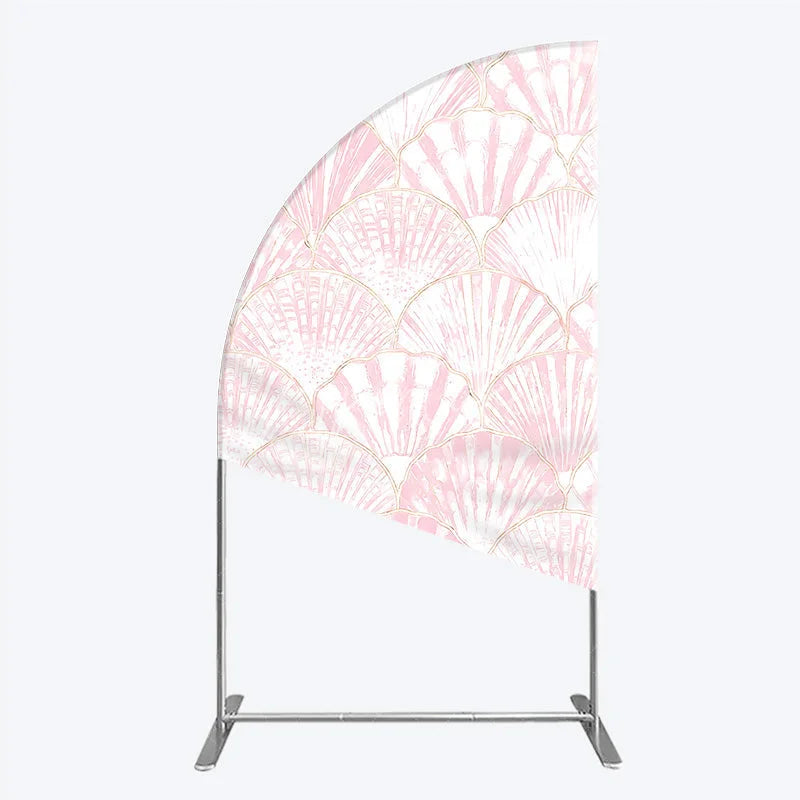 Aperturee - Aperturee Pink and Gold Scallop Shell Half Moon Arch Backdrop Elegant Mermaid Party Decor for Baby Shower