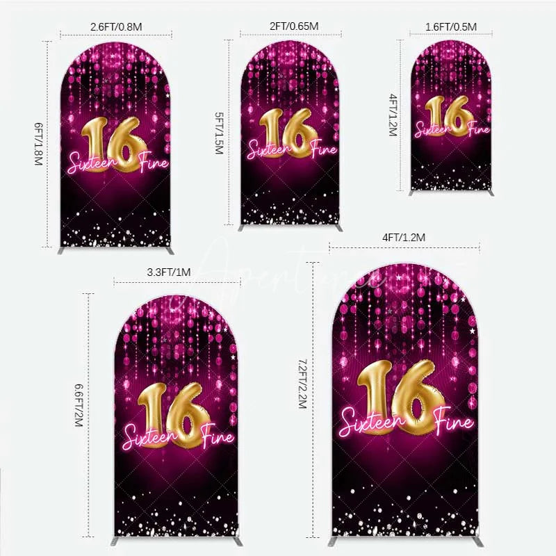 Aperturee - Aperturee Pink and Gold Sixteen Fine Arch Backdrop 16th Birthday Balloon and Sparkles Party Decoration