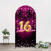 Aperturee - Aperturee Pink and Gold Sixteen Fine Arch Backdrop 16th Birthday Balloon and Sparkles Party Decoration