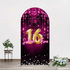 Aperturee - Aperturee Pink and Gold Sixteen Fine Arch Backdrop 16th Birthday Balloon and Sparkles Party Decoration