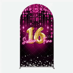 Aperturee - Aperturee Pink and Gold Sixteen Fine Arch Backdrop 16th Birthday Balloon and Sparkles Party Decoration