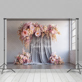 Aperturee - Aperturee Pink and Peach Floral Wall Photography Backdrop Elegant Flower Decor for Wedding Modern Photo Booth Background