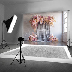 Aperturee - Aperturee Pink and Peach Floral Wall Photography Backdrop Elegant Flower Decor for Wedding Modern Photo Booth Background