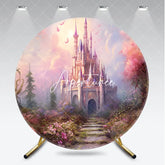 Aperturee - Aperturee Pink and Purple Fairytale Castle Enchanted Forest Round Backdrop Dreamy Princess Birthday Party Decor
