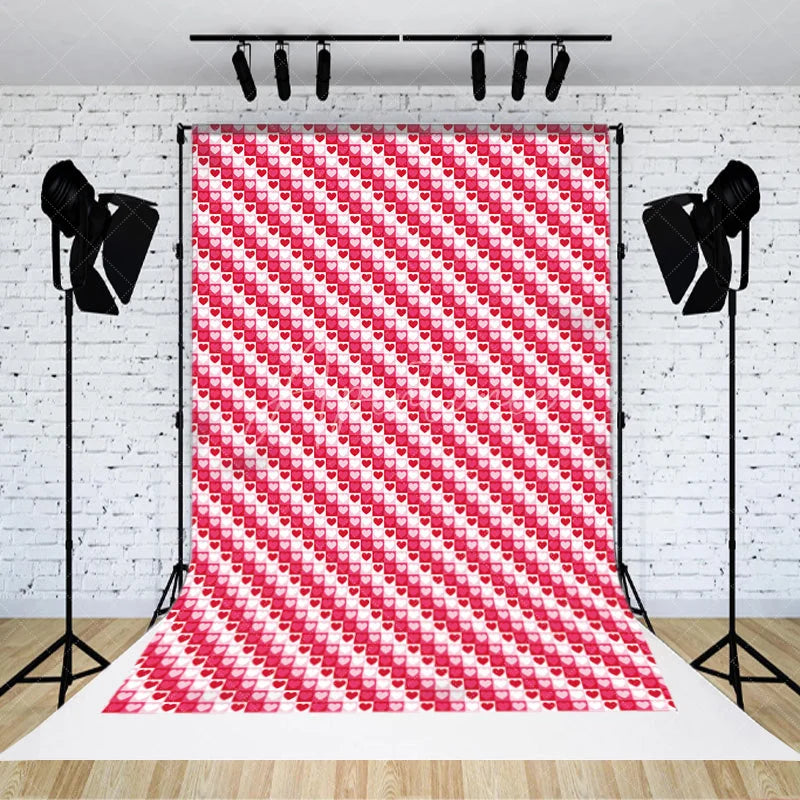 Aperturee - Aperturee Pink and Red Heart Pattern Backdrop Love Theme Valentine Day Photography Background