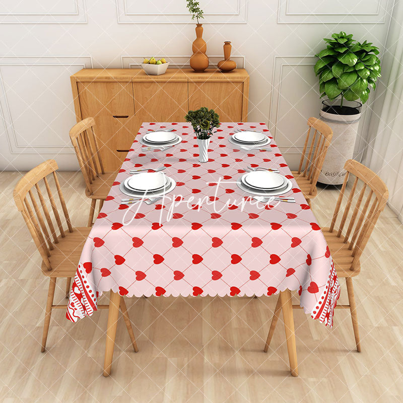 Aperturee - Aperturee Pink And Red Love Heart Plaid Rectangle Tablecloth