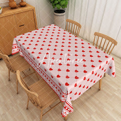 Aperturee - Aperturee Pink And Red Love Heart Plaid Rectangle Tablecloth