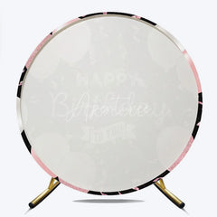 Aperturee - Aperturee Pink and White Balloons Round Backdrop Happy Birthday to You Black Background Elegant Girls Birthday Party Decor