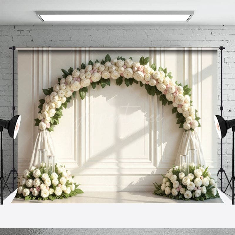 Aperturee - Aperturee Pink And White Floral Arch Sweet Wedding Backdrop