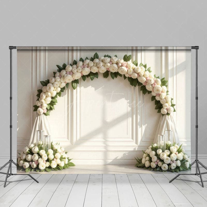Aperturee - Aperturee Pink And White Floral Arch Sweet Wedding Backdrop