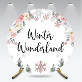 Aperturee - Aperturee Pink and White Floral Winter Wonderland Round Backdrop with Rose Gold Snowflakes Elegant Party Decor