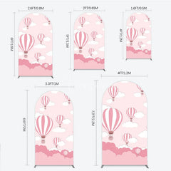 Aperturee - Aperturee Pink and White Striped Hot Air Balloon and Cloud Round Top Arch Backdrop Cartoon Baby Shower Birthday Party Decor