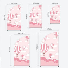 Aperturee - Aperturee Pink and White Striped Hot Air Balloon Half Moon Arch Backdrop Dreamy Sky Baby Shower Decor
