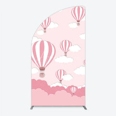 Aperturee - Aperturee Pink and White Striped Hot Air Balloon Half Moon Arch Backdrop Dreamy Sky Baby Shower Decor