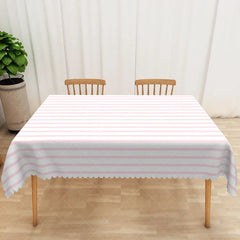 Aperturee - Aperturee Pink and White Striped Rectangle Tablecloth Sweet Pastel Vertical Stripe Table Cover Baby Shower Birthday Decor