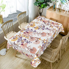 Aperturee - Aperturee Pink and Yellow Floral Tablecloth with Green Leaves for Spring and Summer Garden Party Decorations