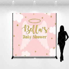 Aperturee - Aperturee Pink Angel Wing Stars Custom Baby Shower Backdrop