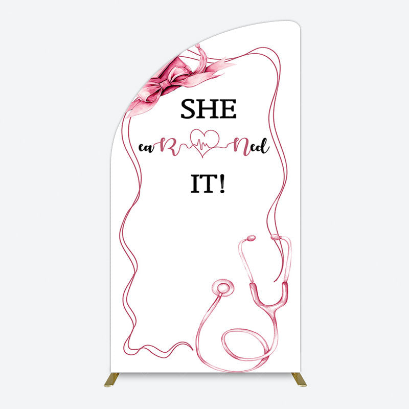 Aperturee - Aperturee Pink Bachelor Cap Earned It Nurse Grad Half Moon Arch Backdrop