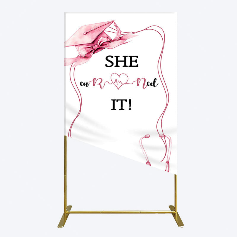 Aperturee - Aperturee Pink Bachelor Cap Earned It Nurse Grad Rectangle Backdrop