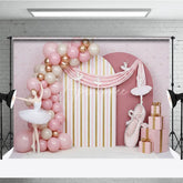 Aperturee - Aperturee Pink Ballerina and Golden Stripes Backdrop Ballet Tutu and Ribbon Decor for Girl Birthday Cake Smash