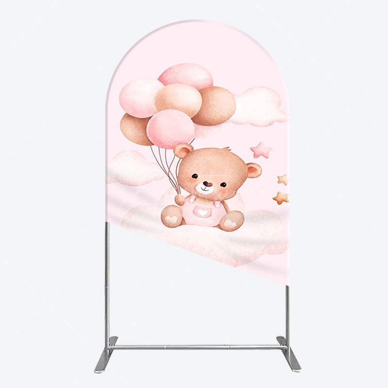 Aperturee - Aperturee Pink Balloon Sweet Teddy Baby Shower Arch Backdrop