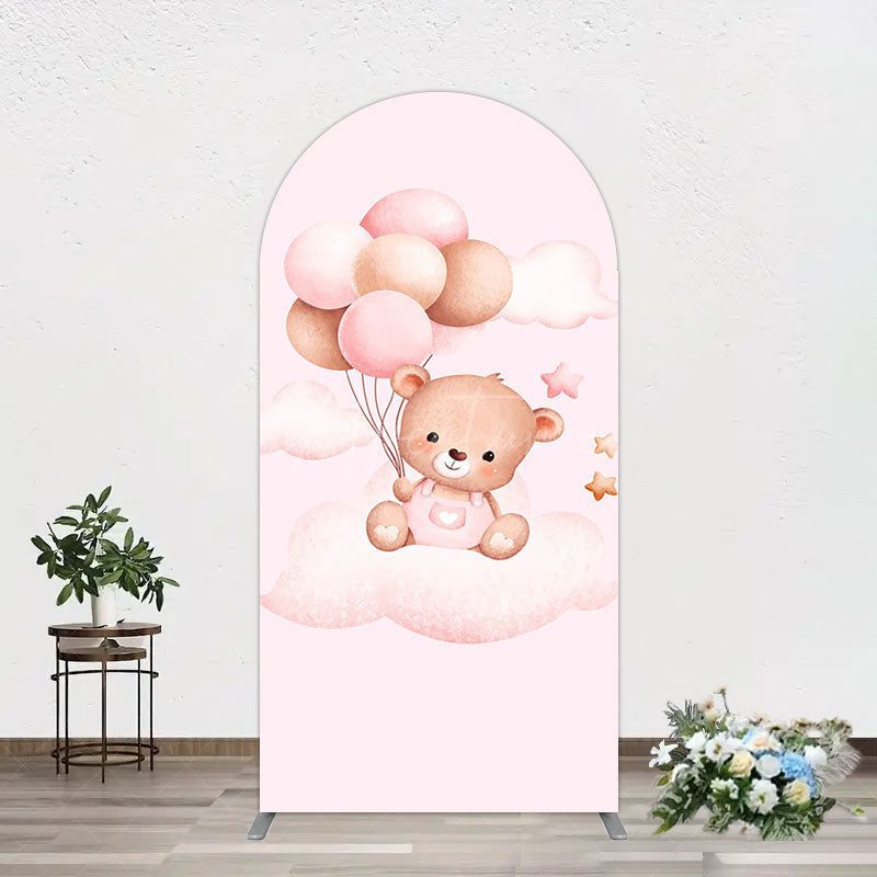 Aperturee - Aperturee Pink Balloon Sweet Teddy Baby Shower Arch Backdrop