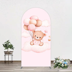 Aperturee - Aperturee Pink Balloon Sweet Teddy Baby Shower Arch Backdrop