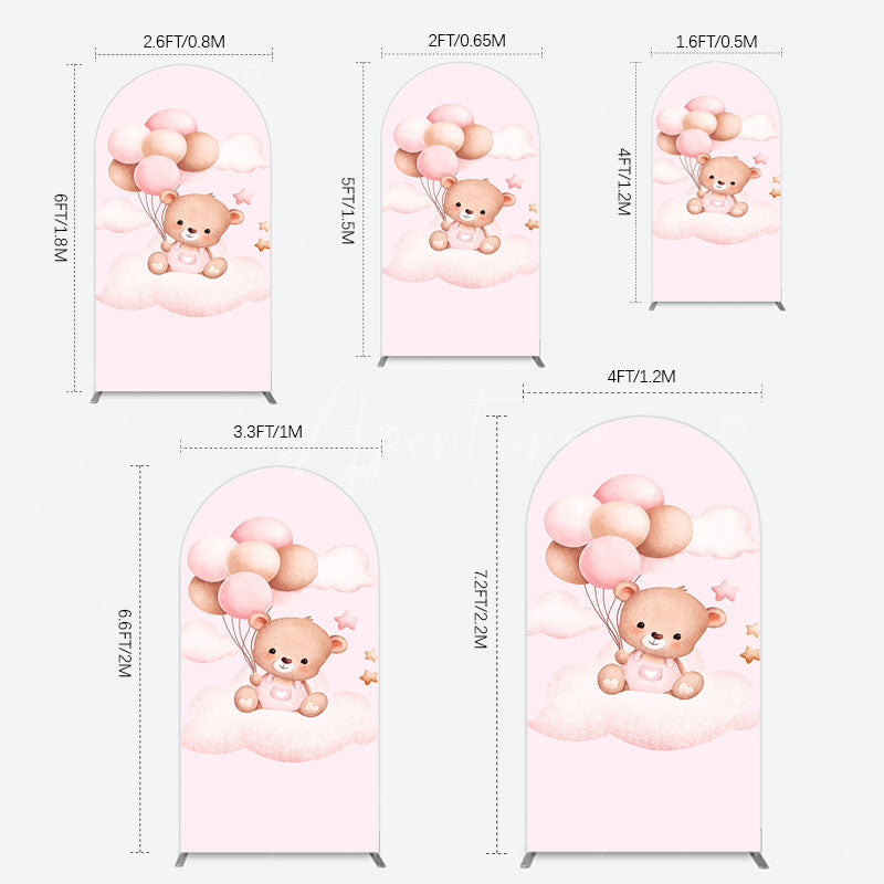 Aperturee - Aperturee Pink Balloon Sweet Teddy Baby Shower Arch Backdrop