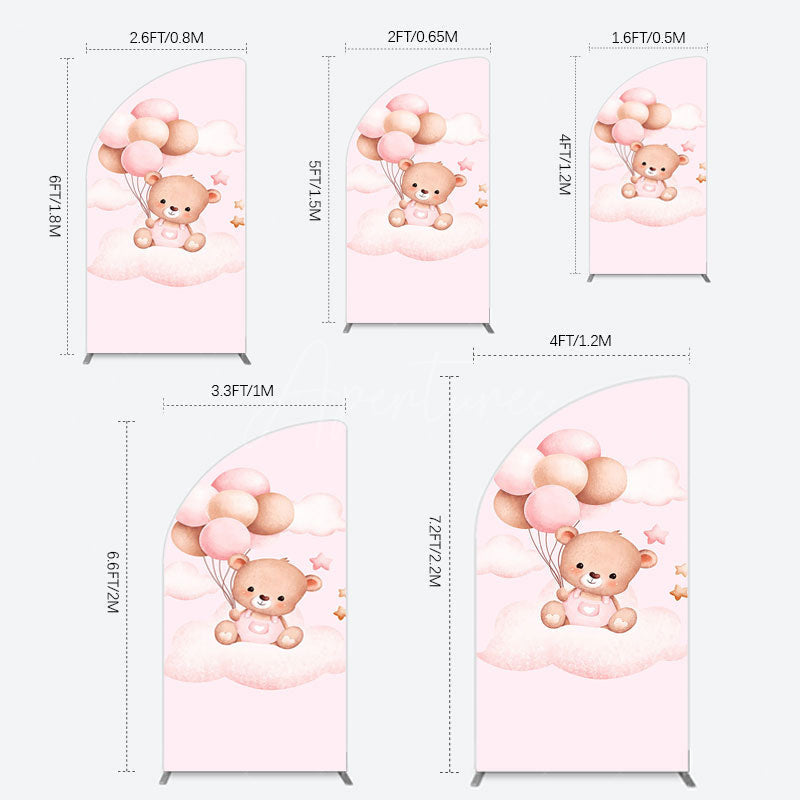 Aperturee - Aperturee Pink Balloon Sweet Teddy Baby Shower Half Moon Arch Backdrop