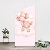 Aperturee - Aperturee Pink Balloon Sweet Teddy Baby Shower Half Moon Arch Backdrop