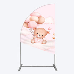Aperturee - Aperturee Pink Balloon Sweet Teddy Baby Shower Half Moon Arch Backdrop