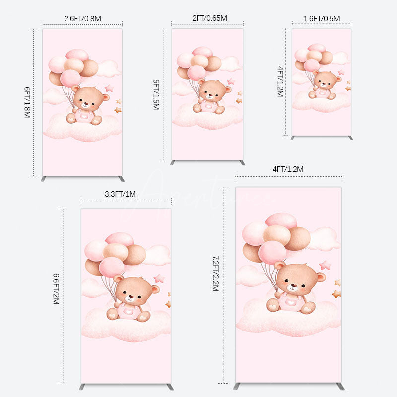 Aperturee - Aperturee Pink Balloon Sweet Teddy Baby Shower Rectangle Backdrop