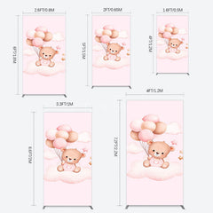Aperturee - Aperturee Pink Balloon Sweet Teddy Baby Shower Rectangle Backdrop