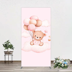 Aperturee - Aperturee Pink Balloon Sweet Teddy Baby Shower Rectangle Backdrop
