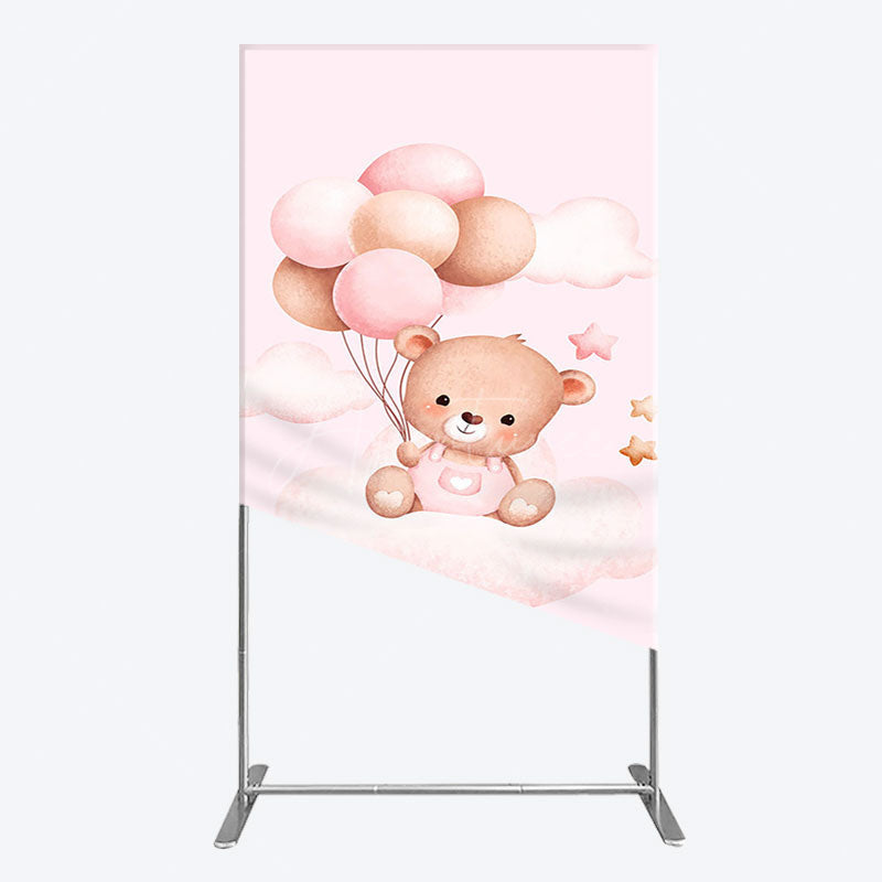 Aperturee - Aperturee Pink Balloon Sweet Teddy Baby Shower Rectangle Backdrop