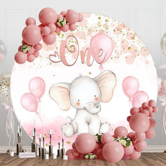 Aperturee - Aperturee Pink Balloons Elephant One Birthday Round Backdrop