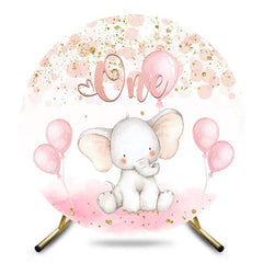 Aperturee - Aperturee Pink Balloons Elephant One Birthday Round Backdrop