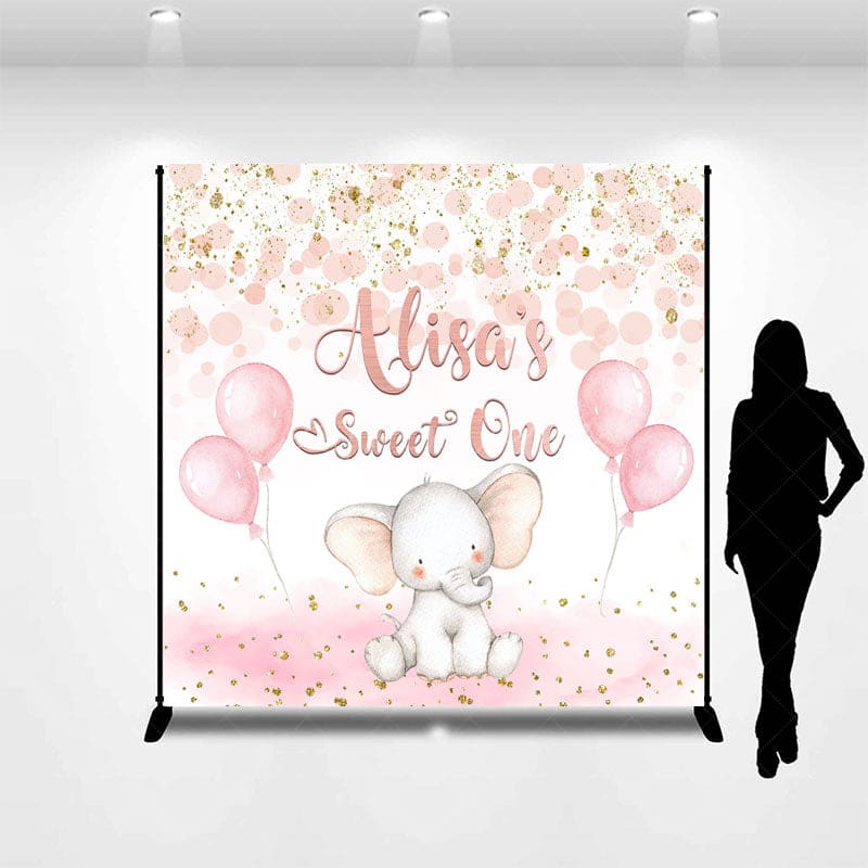 Aperturee - Aperturee Pink Balloons Elephant Sweet One Custom Backdrop