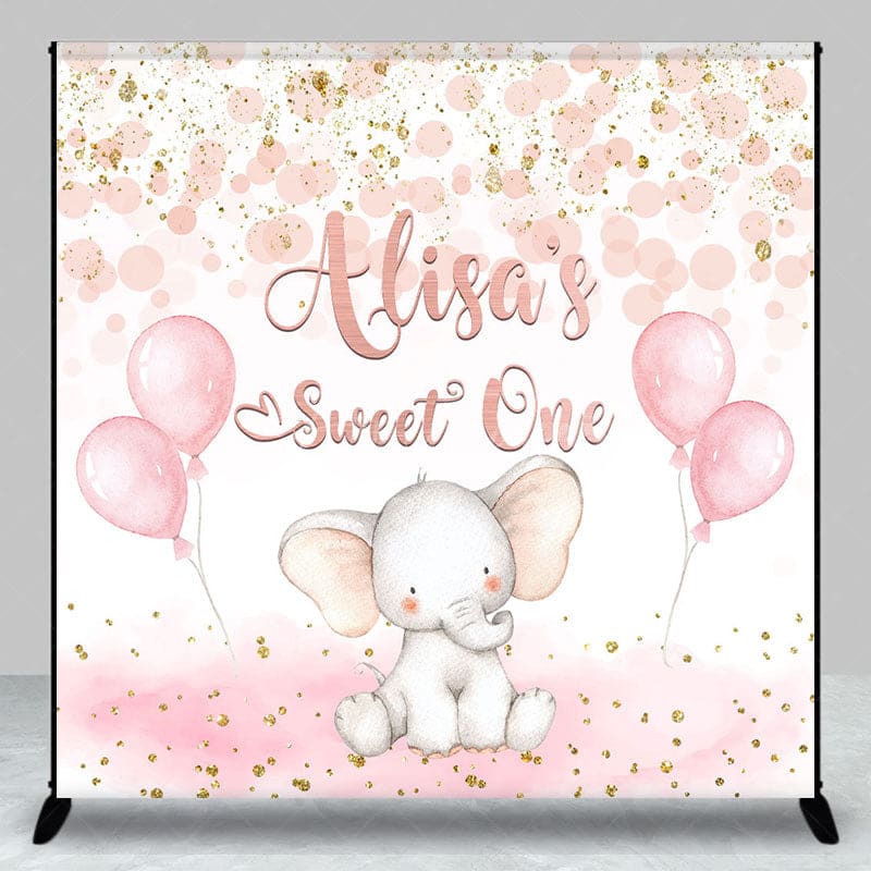 Aperturee - Aperturee Pink Balloons Elephant Sweet One Custom Backdrop